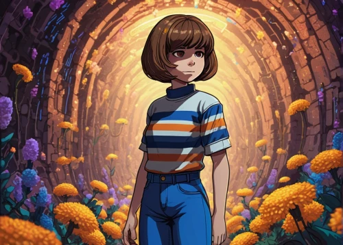 chara,eleven,tunnel of plants,plant tunnel,nora,tunnel,arnica,maze,piko,prisoner,digital illustration,lori,digital painting,valerian,echinacea,wall tunnel,angelica,hollow way,bowl cut,flora,Conceptual Art,Sci-Fi,Sci-Fi 13