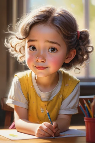 girl studying,kids illustration,girl drawing,child portrait,agnes,cute cartoon character,illustrator,child's diary,little girl reading,digital painting,children's background,cute cartoon image,colored crayon,girl portrait,beautiful pencil,child with a book,world digital painting,children drawing,pencil,painting technique,Illustration,Children,Children 05
