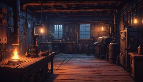 apothecary,candlemaker,dark cabinetry,victorian kitchen,tavern,collected game assets,potions,distillation,tinsmith,fireplaces,blacksmith,the boiler room,engine room,witch's house,brandy shop,woodwork,hearth,dark cabinets,chamber,furnace,Illustration,Realistic Fantasy,Realistic Fantasy 44