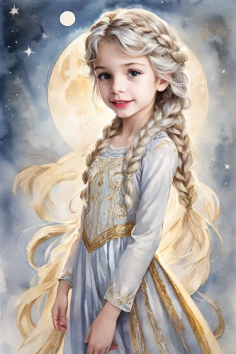 mystical portrait of a girl,little girl fairy,zodiac sign libra,child fairy,little angel,white rose snow queen,fairy tale character,the little girl,little girl in wind,the snow queen,suit of the snow maiden,little princess,jessamine,libra,fantasy portrait,angel girl,child girl,child portrait,painter doll,little angels,Digital Art,Watercolor