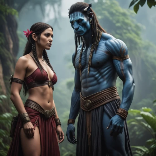 aladha,avatar,warrior and orc,aladin,warrior east,fantasy picture,warrior woman,blue enchantress,ancient people,fantasy art,mother and father,vilgalys and moncalvo,beautiful couple,ramayana,couple goal,cg artwork,guards of the canyon,shiva,female warrior,husband and wife,Photography,General,Cinematic