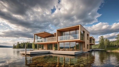 house with lake,house by the water,cube stilt houses,floating huts,cubic house,floating over lake,houseboat,lake view,timber house,summer house,boat house,stilt house,modern architecture,dunes house,luxury property,wooden house,inverted cottage,british columbia,luxury real estate,boathouse,Photography,General,Realistic