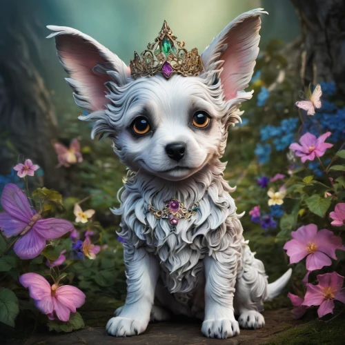 fantasy portrait,canine rose,fairy tale character,animals play dress-up,canidae,chihuahua,pet portrait,the french bulldog,faery,corgi-chihuahua,flower animal,fennec,old english terrier,fairy queen,faerie,rosa ' the fairy,spring crown,rosa 'the fairy,fantasy picture,princess sofia,Illustration,Realistic Fantasy,Realistic Fantasy 02