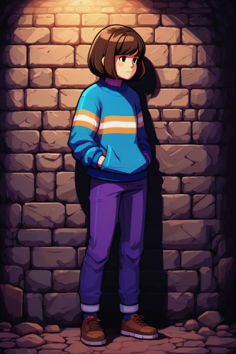 chara,brick background,adventure game,underground,stone background,worried girl,brick wall background,retro frame,basement,hedgehog child,meteora,ruins,retro background,chasm,determination,lonely child,png image,cellar,pines,pixel art,Photography,Documentary Photography,Documentary Photography 38