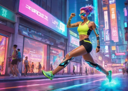 female runner,cyberpunk,neon colors,neon,tracer,neon human resources,artistic roller skating,sprint woman,neon body painting,noodle image,neon candies,neon lights,runner,neon light,roller skating,neon arrows,symetra,vector girl,running,futuristic,Illustration,Japanese style,Japanese Style 19