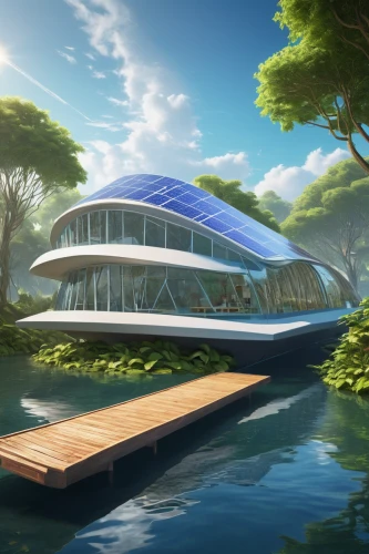 houseboat,floating island,floating islands,floating restaurant,futuristic architecture,house by the water,luxury yacht,futuristic landscape,floating huts,floating stage,artificial island,aqua studio,tropical house,boat landscape,eco hotel,pontoon boat,very large floating structure,island suspended,futuristic art museum,waterside,Art,Artistic Painting,Artistic Painting 50