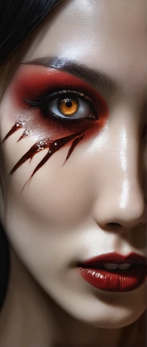 realdoll,fire red eyes,vampire woman,doll's facial features,geisha girl,vampire lady,bleeding eyes,red eyes,killer doll,geisha,red skin,eyelid,eyes makeup,painted lady,darth talon,cosmetic,female doll,painter doll,daemon,widow spider