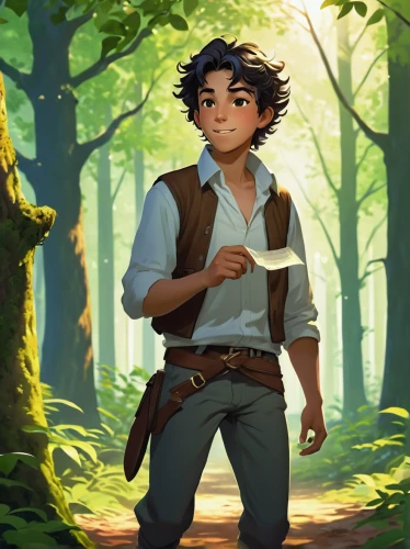 game illustration,mowgli,farmer in the woods,the wanderer,monkey island,adventurer,newt,cg artwork,forest man,adventure game,wander,fable,robin hood,sci fiction illustration,main character,action-adventure game,game art,wanderer,forest background,forest walk,Conceptual Art,Oil color,Oil Color 15