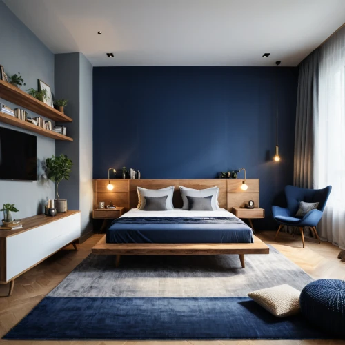 modern room,modern decor,bedroom,blue room,contemporary decor,guest room,loft,scandinavian style,interior design,shared apartment,danish furniture,room divider,bed frame,sleeping room,guestroom,great room,blue lamp,danish room,interior modern design,apartment,Photography,General,Natural