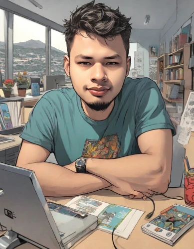 greek,ceo,work at home,kapparis,content writers,work from home,png transparent,illustrator,world digital painting,streaming,studio ice,artist portrait,alpha,digital painting,man with a computer,autism,in a working environment,twitch icon,study,blur office background,Digital Art,Comic