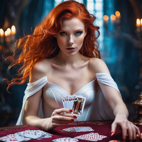 playing cards,playing card,poker primrose,deck of cards,queen of hearts,play cards,redhair,red-haired,chess player,red head,tarot cards,card game,redheads,redhead,redhead doll,poker,poker set,red breast,celtic queen,vampire woman,Illustration,Realistic Fantasy,Realistic Fantasy 37