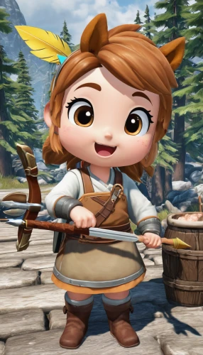 agnes,bodhrán,scandia gnome,bow and arrows,bows and arrows,dacia,cute cartoon character,goki,wood elf,banjo bolt,kettledrum,banjo,robin hood,dwarf,fairy tale character,kora,cinnamon girl,game character,barbarian,nora,Illustration,Japanese style,Japanese Style 01