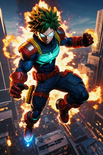 my hero academia,explosion,rocket raccoon,explosion destroy,explosions,axel jump,superhero background,human torch,high volt,flying sparks,fire background,blast,detonator,comic hero,skycraper,figure of justice,avenger hulk hero,exploding head,spark fire,action-adventure game,Conceptual Art,Oil color,Oil Color 17