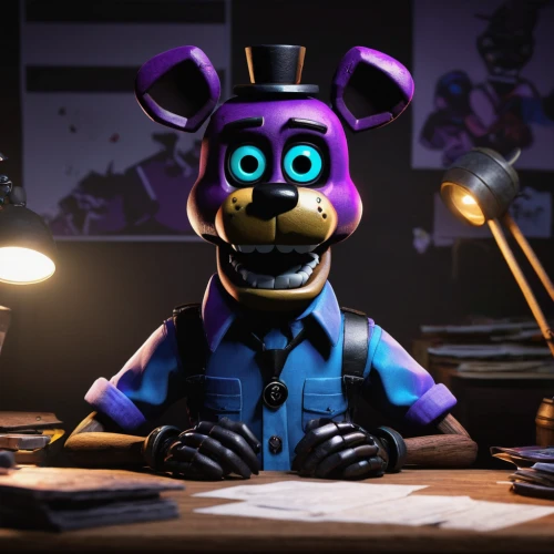 night administrator,3d render,puppet,electric donkey,day of the dead frame,mayor,puppeteer,investigation,paperwork,janitor,announcer,scrap dealer,ventriloquist,dark suit,puppets,purple frame,animator,tangelo,purple background,stylized,Photography,Documentary Photography,Documentary Photography 19