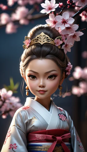 plum blossoms,geisha,geisha girl,plum blossom,japanese sakura background,oriental princess,hanbok,sakura blossom,oriental girl,mulan,japanese cherry blossom,the cherry blossoms,cherry blossom japanese,sakura blossoms,peach blossom,sakura background,japanese art,goki,mukimono,chinese art,Unique,3D,3D Character