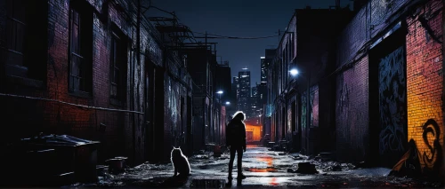 alleyway,alley,blind alley,laneway,girl walking away,alley cat,old linden alley,narrow street,black city,cd cover,rescue alley,photomanipulation,sleepwalker,city in flames,lamplighter,album cover,citylights,conceptual photography,city lights,night image,Illustration,Abstract Fantasy,Abstract Fantasy 22