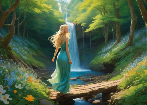 fantasy picture,elven forest,fairy forest,lilly of the valley,rusalka,fantasia,fairy world,forest of dreams,elven,enchanted,rapunzel,a fairy tale,faerie,fae,fairy tale,fairytale,elsa,fantasy art,water-the sword lily,faery,Illustration,Realistic Fantasy,Realistic Fantasy 16
