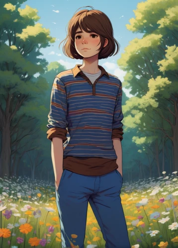 chara,springtime background,clover meadow,spring background,field of flowers,forget-me-not,blooming field,prairie,summer meadow,forget-me-nots,child in park,walk in a park,flower background,pines,forest clover,dandelion meadow,girl in flowers,meadow,on the grass,portrait background,Illustration,Paper based,Paper Based 21