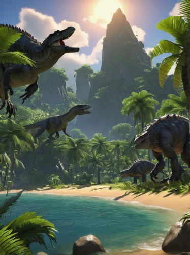 jurassic,landmannahellir,tropics,ark,tropical animals,tropical island,dinosaurs,tropical jungle,island residents,iguania,skylander giants,primeval times,dino,south seas,dinosaruio,sub-tropical,cynorhodon,polynesia,slave island,south pacific,Illustration,Realistic Fantasy,Realistic Fantasy 44