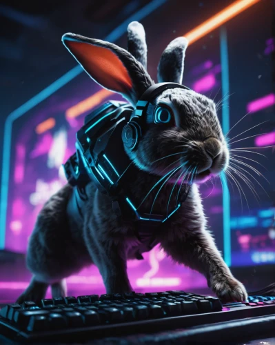 thumper,jack rabbit,bunny,easter background,rabbit,deco bunny,dwarf rabbit,computer mouse,easter theme,jackrabbit,easter bunny,cyber,rebbit,no ear bunny,hare,little rabbit,little bunny,coder,jerboa,rainbow rabbit,Conceptual Art,Fantasy,Fantasy 34