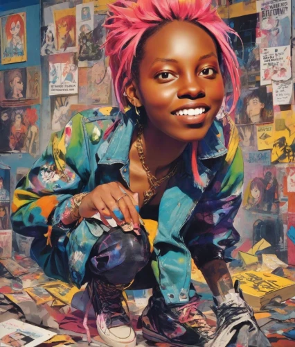 lira,rockabella,art,oil on canvas,saba banana,popart,artist portrait,kodak,artist,2d,girl-in-pop-art,punk,oil painting on canvas,modern pop art,chaka,art model,zion,artist doll,ebony,world digital painting,Digital Art,Anime