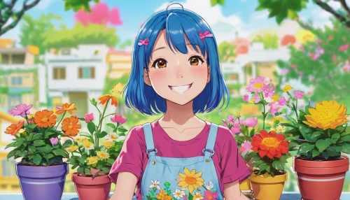 flower background,flower painting,girl in flowers,blue flowers,blue flower,spring background,blue daisies,floral background,flower stand,fiori,forget-me-not,flower hat,beautiful girl with flowers,flower garland,japanese floral background,summer flower,girl picking flowers,cartoon flowers,may flowers,bright flowers,Illustration,Japanese style,Japanese Style 02