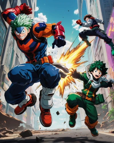 my hero academia,hero academy,fighting poses,dragonball,dragon ball,cg artwork,dragon slayers,superhero background,smash,fighters,explosion,heroes,fighter destruction,monsoon banner,anime cartoon,explosion destroy,dragon ball z,blast,game illustration,explosions,Illustration,Realistic Fantasy,Realistic Fantasy 29