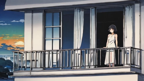 paris balcony,studio ghibli,watercolor paris balcony,rei ayanami,house painting,balcony,house silhouette,violet evergarden,clamp,overlook,doll's house,euphonium,window sill,sky apartment,facade painting,bedroom window,french windows,theatrical scenery,tsumugi kotobuki k-on,world end,Illustration,Japanese style,Japanese Style 04
