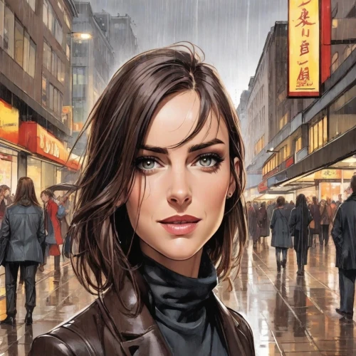 sci fiction illustration,walking in the rain,city ​​portrait,pedestrian,world digital painting,in the rain,katniss,cg artwork,the girl's face,spy,a pedestrian,hong kong,game illustration,hong,kowloon,hk,book cover,the girl at the station,author,lena,Digital Art,Comic