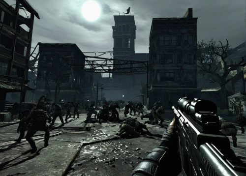black city,warsaw uprising,destroyed city,fallout4,post apocalyptic,fallout,stalingrad,post-apocalyptic landscape,apocalyptic,post-apocalypse,screenshot,pripyat,shooter game,war zone,ghost town,wasteland,dead earth,slums,verdun,blind alley,Illustration,Black and White,Black and White 06
