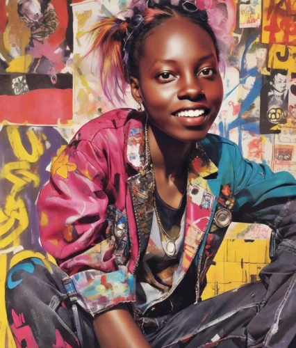 graffiti,90s,mural,graffiti art,girl in cloth,portrait of a girl,girl portrait,african woman,grafitti,vogue,mali,popart,female model,girl-in-pop-art,grunge,girl with cloth,senegal,80s,young beauty,fashionable girl,Digital Art,Anime