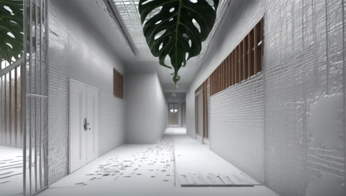 3d rendering,hallway space,render,corridor,hallway,3d render,daylighting,3d rendered,archidaily,alleyway,alley,birch alley,room divider,passage,walkway,school design,white room,kirrarchitecture,narrow street,visual effect lighting