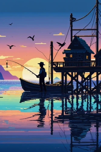 fishermen,fisherman,fishing village,fishing boats,fishing float,floating huts,boat landscape,fishing boat,sailing-boat,old wooden boat at sunrise,world digital painting,people fishing,sailing boat,inle lake,fishing,seafaring,sailing blue purple,fishing trawler,fishing pier,sail boat,Illustration,Black and White,Black and White 33