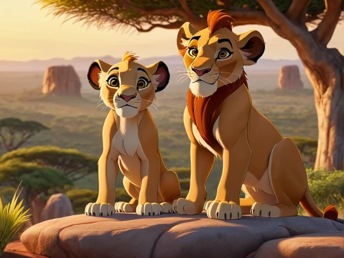 the lion king,lion king,lions couple,lion father,lionesses,lion children,two lion,male lions,lion with cub,lions,serengeti,simba,great mara,prince and princess,father-son,big cats,king of the jungle,lilo,father and daughter,mother and father,Illustration,Retro,Retro 21