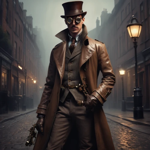 sherlock holmes,frock coat,steampunk,gentlemanly,detective,holmes,stovepipe hat,overcoat,banker,aristocrat,mafia,gunfighter,watchmaker,top hat,sherlock,man holding gun and light,inspector,gentleman icons,rorschach,gas lamp,Conceptual Art,Fantasy,Fantasy 01