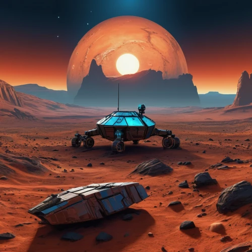 red planet,futuristic landscape,mars probe,mission to mars,planet mars,martian,mars rover,gas planet,barren,desert planet,moon valley,alien planet,lunar prospector,sci - fi,sci-fi,lunar landscape,sci fiction illustration,scifi,pioneer 10,space art,Art,Artistic Painting,Artistic Painting 49