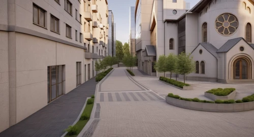 3d rendering,narrow street,urban design,paved square,render,3d rendered,street view,urban landscape,courtyard,city church,sharjah,townhouses,medieval street,street canyon,build by mirza golam pir,landscape design sydney,new housing development,townscape,old linden alley,arq,Photography,General,Realistic