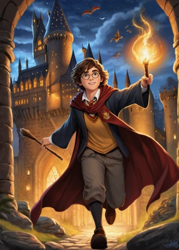 potter,harry potter,magical adventure,hogwarts,hamelin,wizard,magic book,the pied piper of hamelin,the wizard,wand,hero academy,librarian,fairy tale character,magus,candlemaker,magistrate,game illustration,potter's wheel,albus,cg artwork,Illustration,American Style,American Style 13