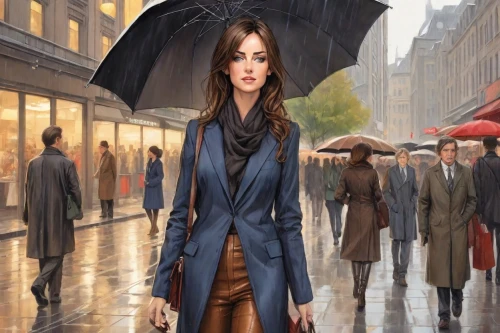 walking in the rain,woman in menswear,women clothes,overcoat,man with umbrella,woman shopping,women fashion,woman walking,menswear for women,umbrella,raincoat,girl walking away,trench coat,brolly,bussiness woman,umbrellas,women's clothing,in the rain,asian umbrella,heavy rain,Digital Art,Comic