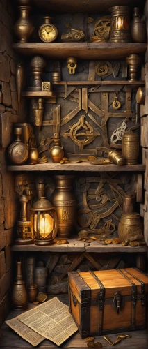 treasure chest,apothecary,music chest,collected game assets,wooden shelf,wooden box,cupboard,a drawer,chest of drawers,wood background,sideboard,antiquariat,cabinetry,woodwork,treasure house,shelves,cabinets,storage cabinet,bookshelves,pirate treasure,Art,Artistic Painting,Artistic Painting 45