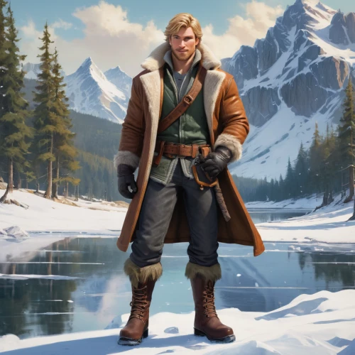 witcher,east-european shepherd,tyrion lannister,cullen skink,mountain guide,nordic bear,male elf,the wanderer,northern longear,star-lord peter jason quill,dane axe,mountaineer,male character,tundra,adventurer,lumberjack pattern,northrend,huntsman,norse,thorin,Conceptual Art,Oil color,Oil Color 09