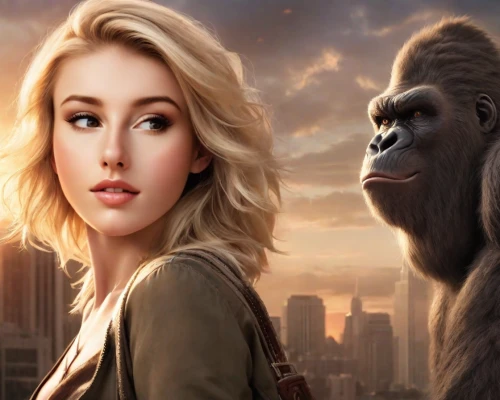 kong,king kong,gorilla,great apes,gibbon 5,silverback,ape,zookeeper,baboon,the blood breast baboons,gibbon,hollywood actress,female hollywood actress,animal world,zoo,human evolution,primates,primate,deep zoo,digital compositing