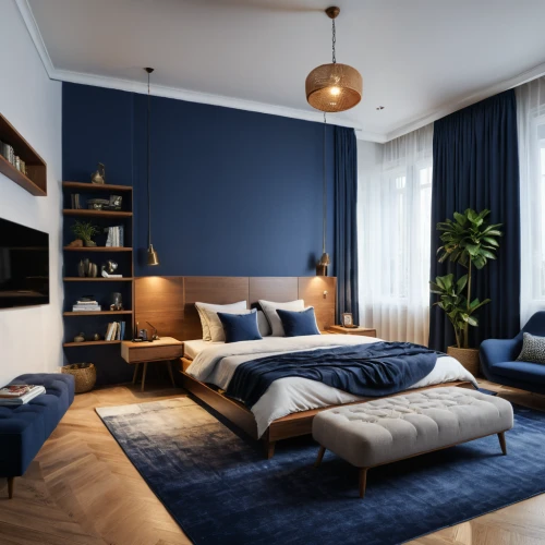 blue room,blue pillow,modern decor,modern room,contemporary decor,guestroom,navy blue,shared apartment,guest room,interior design,scandinavian style,sleeping room,futon pad,loft,bedroom,an apartment,apartment,great room,dark blue and gold,blue lamp,Photography,General,Natural