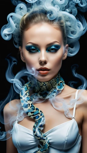 smoking cessation,artificial hair integrations,snake charming,smoking girl,girl smoke cigarette,image manipulation,blue snake,cigarette girl,snake charmers,kingsnake,smoke dancer,electronic cigarette,serpent,horoscope libra,tobacco products,shamanism,self hypnosis,blue enchantress,nonsmoker,silkworm,Photography,Artistic Photography,Artistic Photography 03