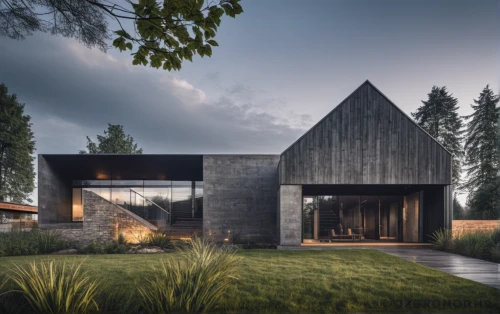 timber house,cubic house,corten steel,wooden house,modern architecture,modern house,cube house,archidaily,dunes house,mid century house,house in the forest,house shape,danish house,residential house,inverted cottage,eco-construction,slate roof,frame house,exposed concrete,metal cladding,Photography,General,Realistic