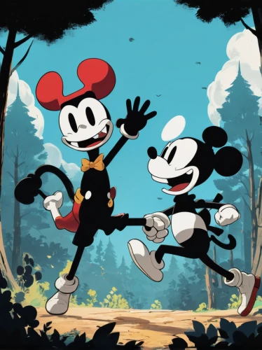 mickey mouse,cartoon forest,mice,micky mouse,happy children playing in the forest,mickey,mickey mause,toons,magical adventure,stick children,vintage mice,minnie,adventure,disney,tangle,stick kids,white footed mice,adventure game,minnie mouse,game art,Illustration,Black and White,Black and White 33