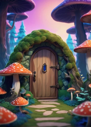 mushroom landscape,mushroom island,fairy village,fairy door,fairy house,blue mushroom,druid grove,scandia gnomes,fairy forest,cartoon video game background,fairy world,wishing well,3d render,club mushroom,treehouse,dandelion hall,popeye village,forest mushroom,mushrooms,3d fantasy,Unique,3D,Low Poly