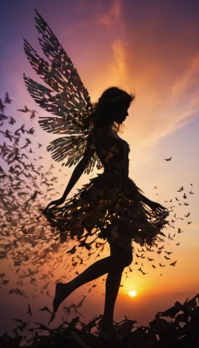 fairies aloft,faery,faerie,child fairy,winged heart,fairy,little girl fairy,silhouette dancer,cupido (butterfly),chasing butterflies,dance silhouette,butterfly background,flower fairy,fluttering,flying seeds,dandelion flying,winged,angel wing,fairy queen,flying seed,Illustration,Realistic Fantasy,Realistic Fantasy 02