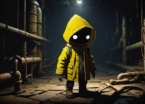 penumbra,adventure game,hooded man,action-adventure game,raincoat,hooded,pubg mascot,rain suit,trench coat,parka,yellow jacket,game art,high-visibility clothing,hazmat suit,play escape game live and win,android game,pac-man,navi,hoodie,little yellow,Art,Artistic Painting,Artistic Painting 51