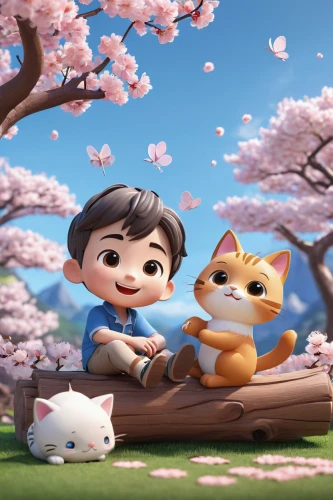 cute cartoon character,cute cartoon image,blossom kitten,japanese sakura background,animated cartoon,animal film,takato cherry blossoms,spring background,zookeeper,cartoon flowers,the cherry blossoms,cartoon forest,children's background,lilo,springtime background,girl and boy outdoor,animation,spring greeting,agnes,almond blossoms,Unique,3D,3D Character